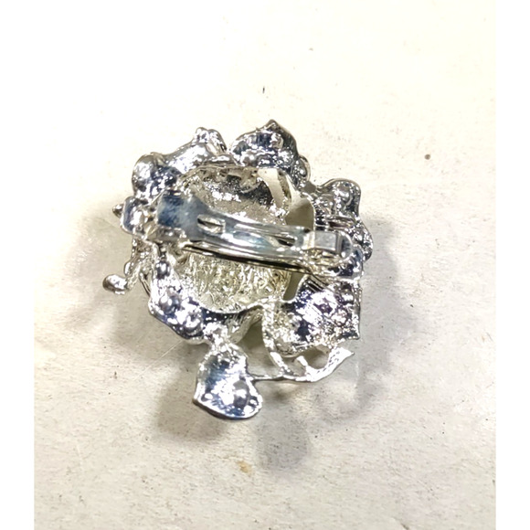 Hair Barrette Tension Clip Silver Tone Beetle Blue Rhinestone Black Eyes Small - Picture 4 of 6